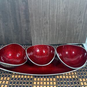 Simply Designz Organic Collection Ruby Red Enamel Aluminum Bowls & Tray